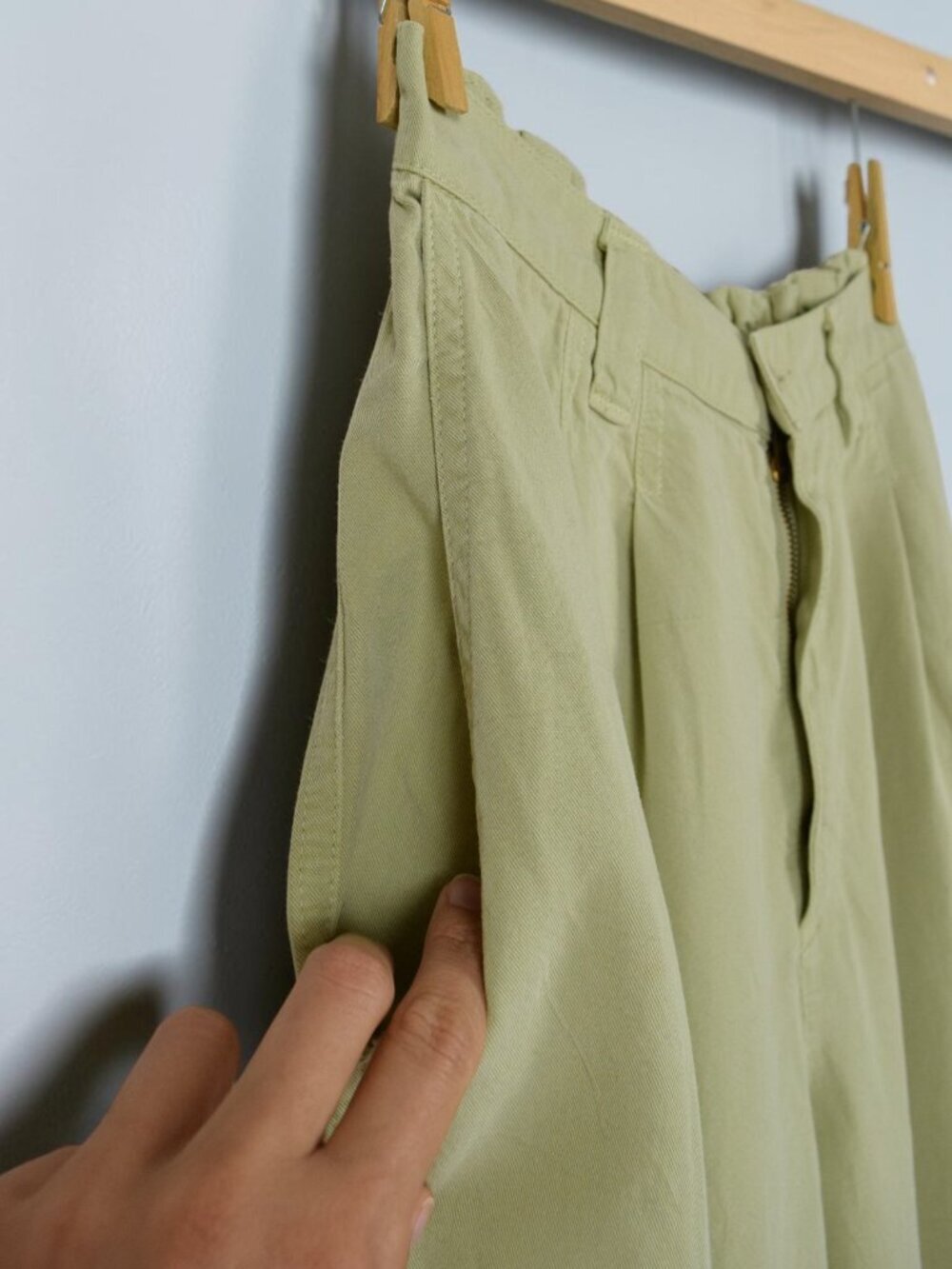 DEMOCRACY KHAKI GREEN TENCEL COTTON HIGH RISE STRAIGHT LEG PANTS - Picture 3 of 8
